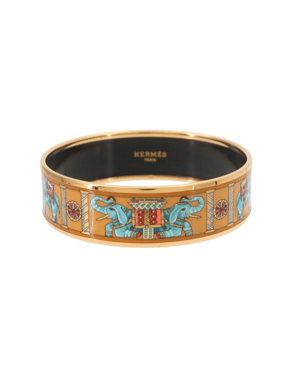 Hermes Enamel GM Bangle Bracelet Mustard Multicolor Gold Elephant